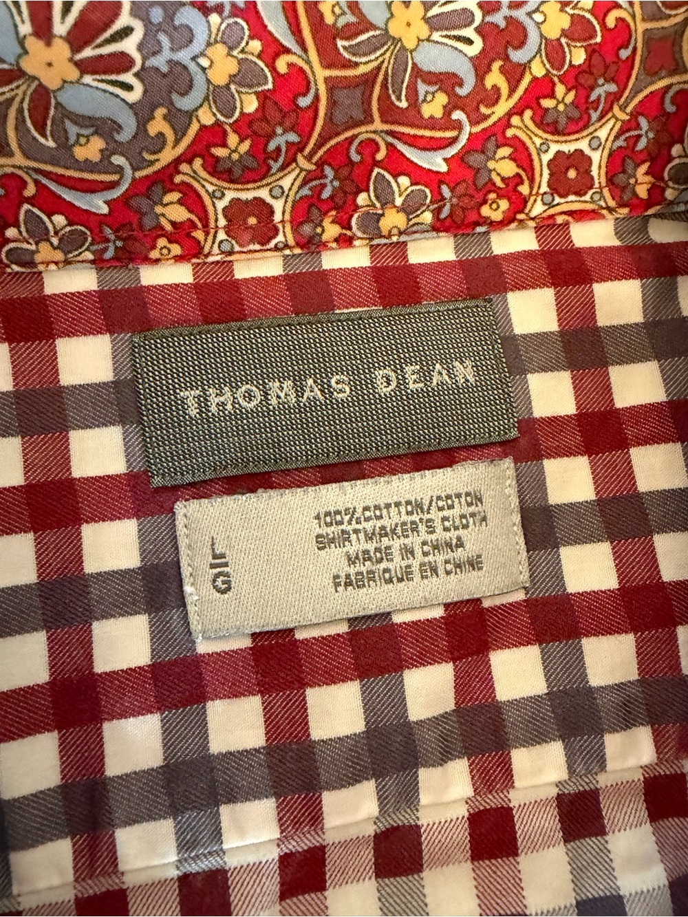 Thomas Dean Shirt Mens Large Red Gingham Check Button Front Long Sleeve - Picture 5 of 10